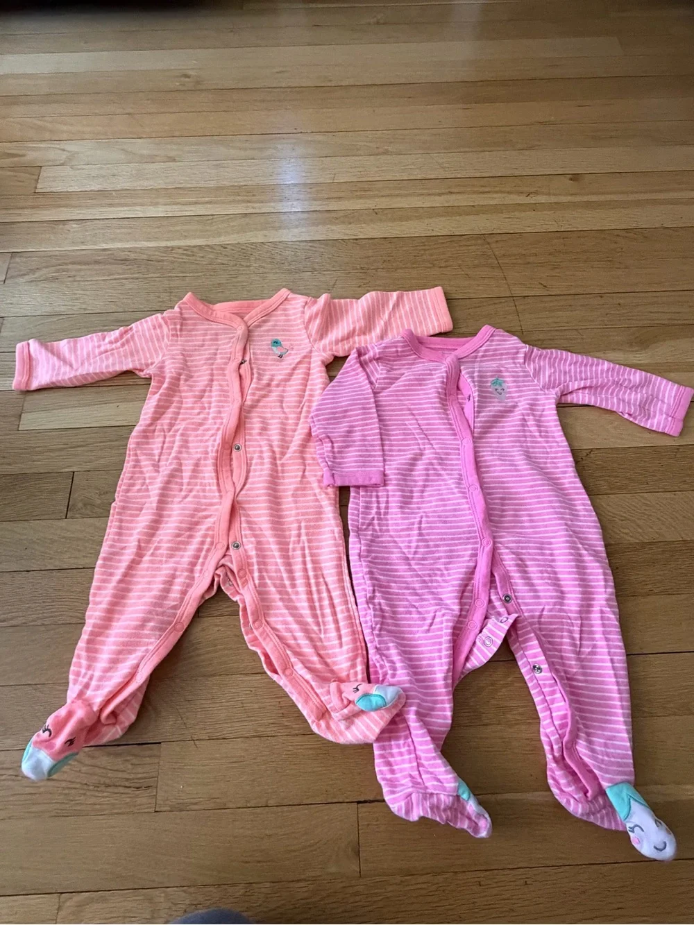 Carter's Coral and Pink Striped Footed One-Piece Set